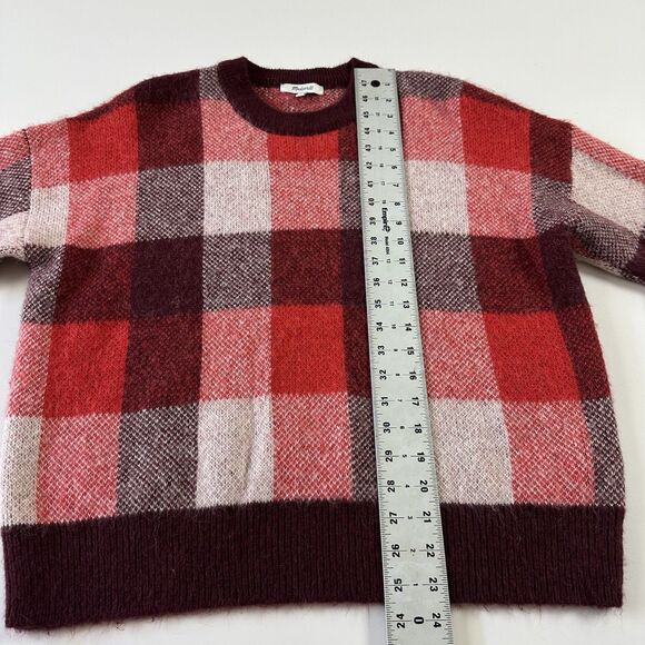 Madewell Fenimore Red Plaid Pullover Sweater Alpaca Wool Blend size medium - Picture 3 of 6